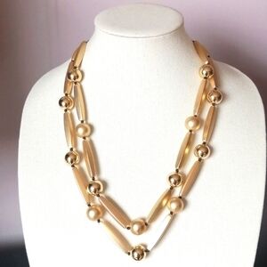 NWT Chico's Statement Two-Strand Matte Glossy Gold Beads Necklace